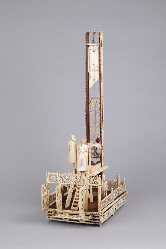 Large Napoleonic Prisoner of War Carved Bone Working Model of the French Revolutionary Guillotine